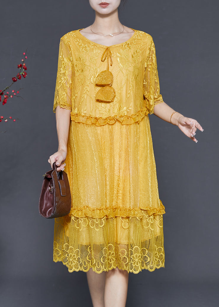 Stylish Yellow Patchwork Lace Party Dresses Summer