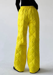 Stylish Yellow Pockets Patchwork Fine Cotton Filled Pants Spring