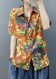 Stylish Yellow Print Pockets Cotton Shirts Short Sleeve