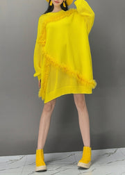 Stylish Yellow Ruffled Patchwork Sweatshirt Lantern Sleeve