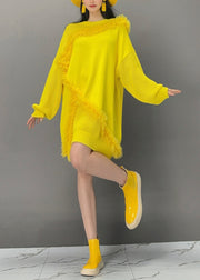 Stylish Yellow Ruffled Patchwork Sweatshirt Lantern Sleeve