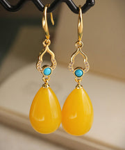 Stylish Yellow Sterling Silver Ancient Gold Inlaid Beeswax Watch Drop Drop Earrings