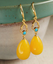 Stylish Yellow Sterling Silver Ancient Gold Inlaid Beeswax Watch Drop Drop Earrings