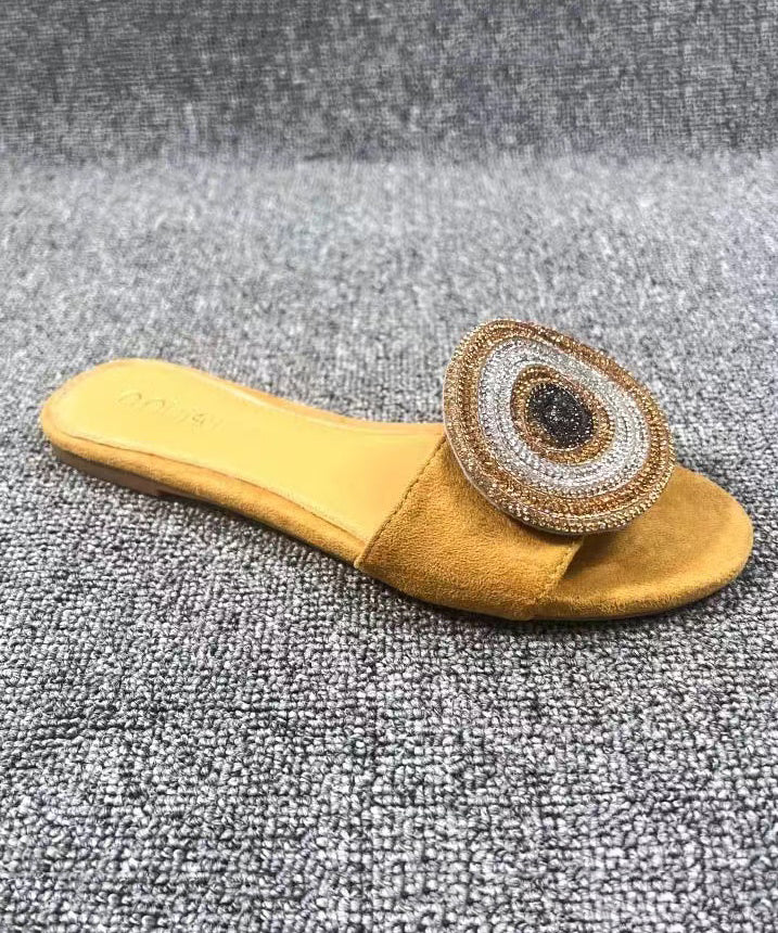 Stylish Yellow Zircon Suede Slide Sandals Peep Toe