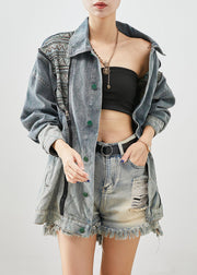 Stylish Zip Up Patchwork Denim Coats Fall