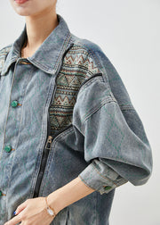 Stylish Zip Up Patchwork Denim Coats Fall