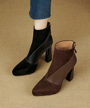 Stylish Zippered Splicing High Heel Boots Black Suede