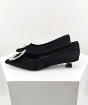 Stylish Zircon Splicing Black Suede Kitten Heel