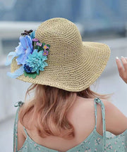 Summer Beach Flower Large Straw Soven Foldable Sunshade Hat