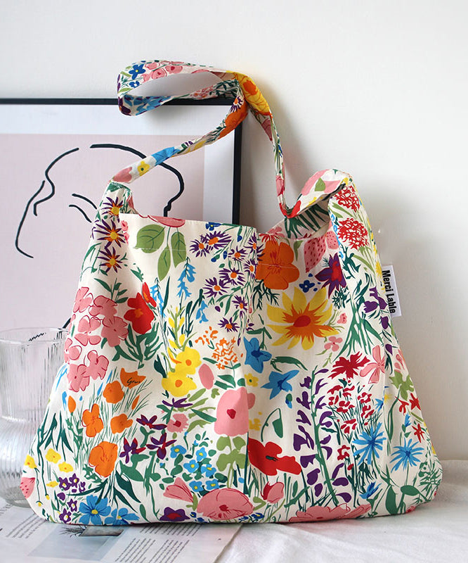 Summer Beige Print Large Capacity Canvas Satchel Bag Handbag