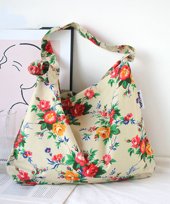Summer Beige Print Large Capacity Canvas Satchel Bag Handbag