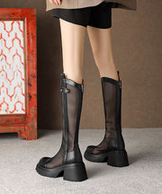 Summer Black Hollow Out Breathable Mesh Splicing Chunky Heel Boots