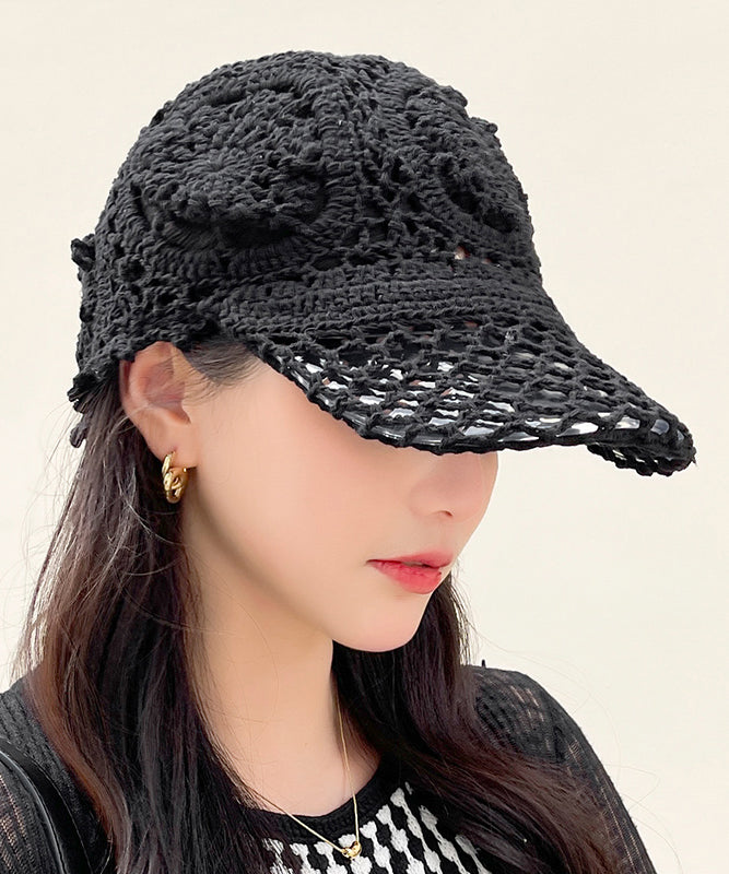 Summer Black Hooked Flower Thin Hollow Knitted Duck Tongue Hat