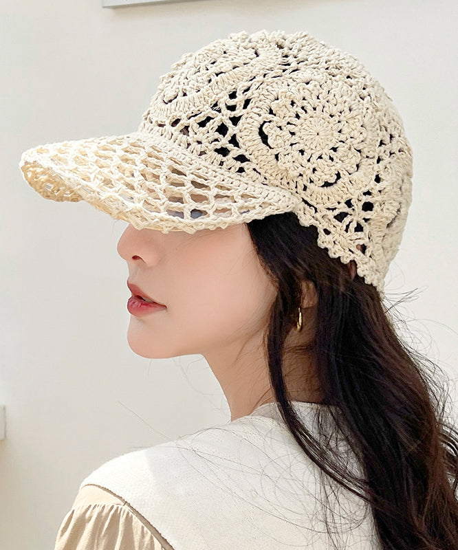 Summer Black Hooked Flower Thin Hollow Knitted Duck Tongue Hat