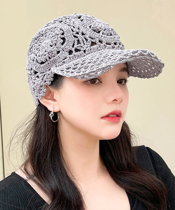 Summer Black Hooked Flower Thin Hollow Knitted Duck Tongue Hat