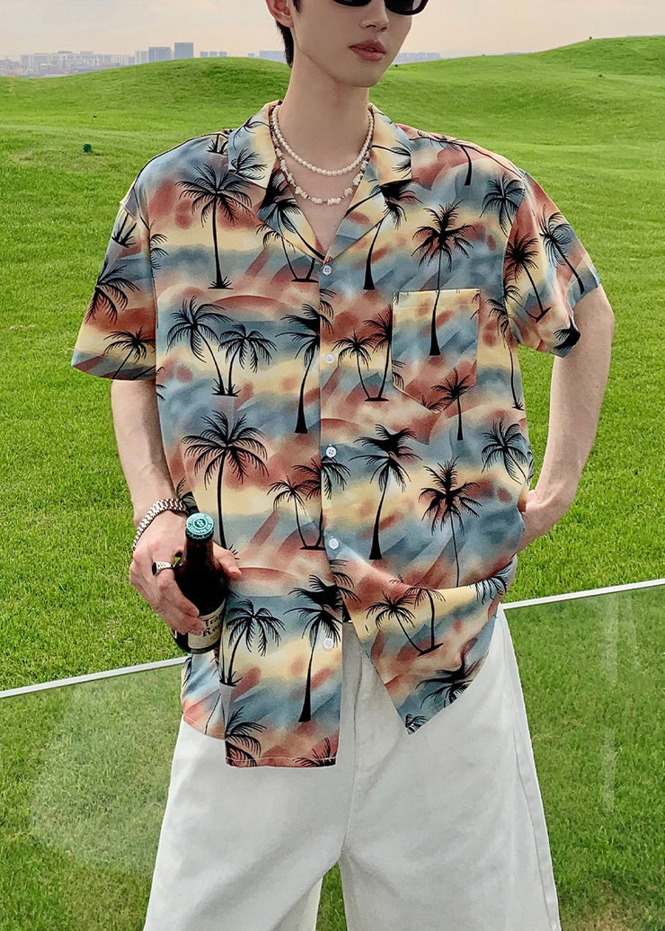 Summer Coconut Print Vacation Style Short Sleeved Men Shirt