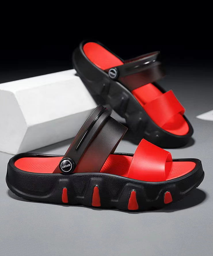 Summer Comfy Black Red Beach Peep Toe Slide Sandals
