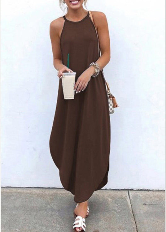 Summer Grey Strap Sleeveless Irregular Party Maxi Women Dress