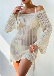Summer New Beach Hollow Out Off The Shoulder Knitted Cover Up