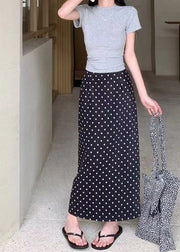 Summer New Black Polka Dot Split Straight Leg High Waisted Skirt