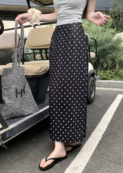 Summer New Black Polka Dot Split Straight Leg High Waisted Skirt