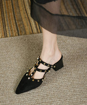 Summer New Fashionable Rivet Pointed Chunky Heel Slide Sandals