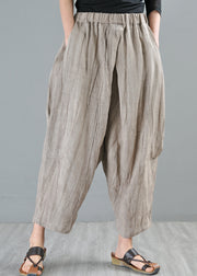 Summer New Grey Elastic Waist Loose Linen Harlen Pants