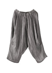 Summer New Grey Elastic Waist Loose Linen Harlen Pants