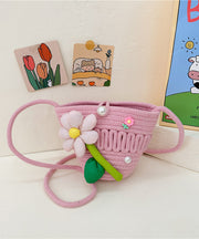Summer Pink Floral Cute Mini Woven Messenger Bag