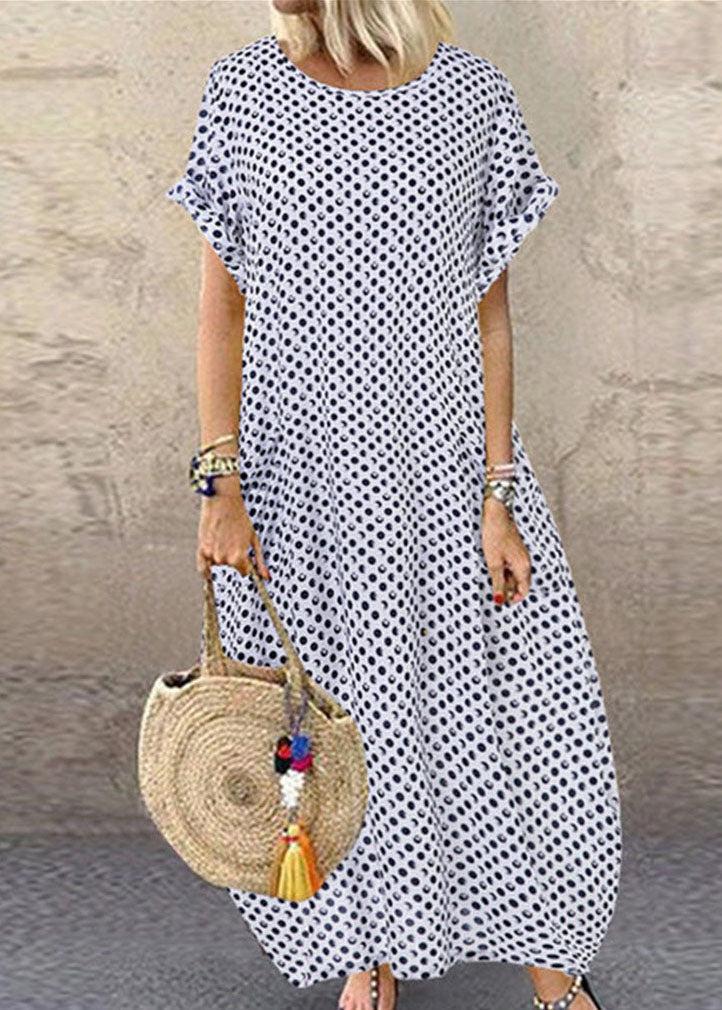 Summer Polka Blue geometry Print Short Sleeve Plus Size Dress