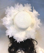 Summer Straw Woven Sun Hat With Large Lace And Large Flowers