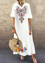 Summer White Comfortable Print Short Sleeved Pullover Long Dress