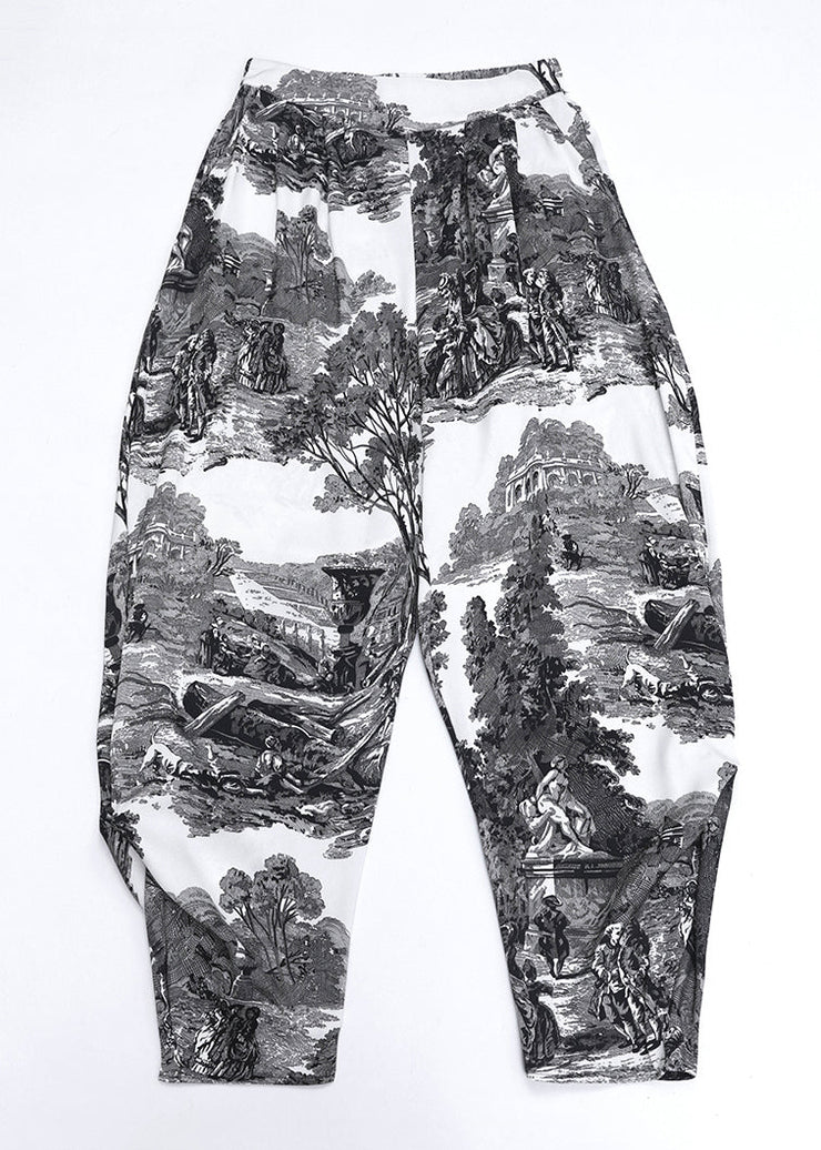 Summer Women Loose Pockets Landscape Painting Haren Pants