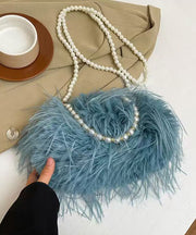 Sweet Rose Pearl Tassel Feather Fuzzy Fur Tote Handbag