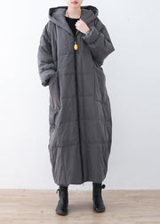 Limited Stock-Grauer warmer Daunenmantel Plus Size Parka dicker Maxi Cardigan mit Kapuze