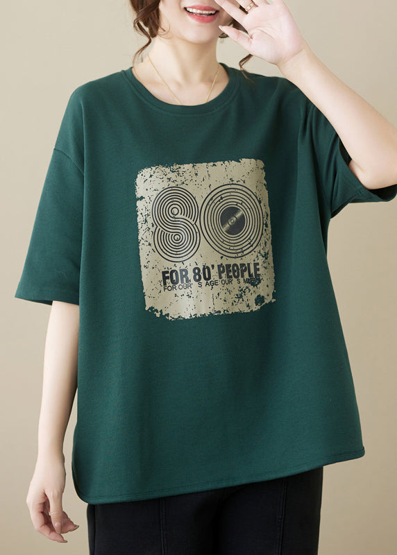 Tea Green Print Cotton Tanks Oversized Summer