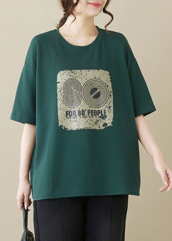 Tea Green Print Cotton Tanks Oversized Summer