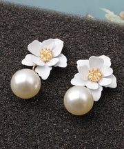 Temperament Female Fashion Yellow Metal Imitation Pearl Jewelry Drop Earrings