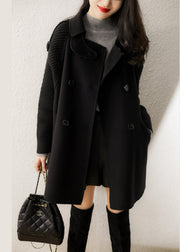 2022 Black Peter Pan Collar Pockets Woolen coats Spring