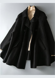 2025 Black Peter Pan Collar Pockets Woolen coats Spring