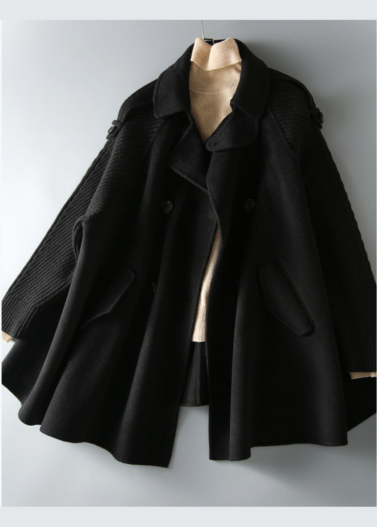 2022 Black Peter Pan Collar Pockets Woolen coats Spring