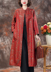 Top Quality Red Stand Collar Button Silk Coats Spring