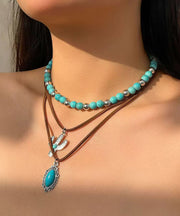 Unique Alloy Turquoise Beading Cactus Three Piece Set Pendant Necklace