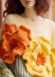 Unique Apricot Floral  Cozy Cotton Knit Sweaters Long Sleeve