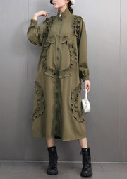 Unique Army Green Ruffled Patchwork Zippered Long Dresses Spring