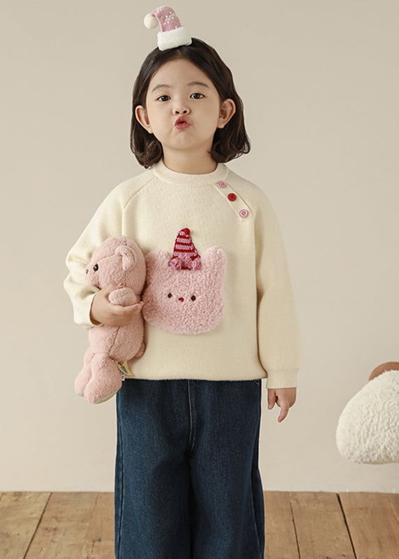 Unique Beige Asymmetrical Cotton Knit Kids Sweater Tops Spring