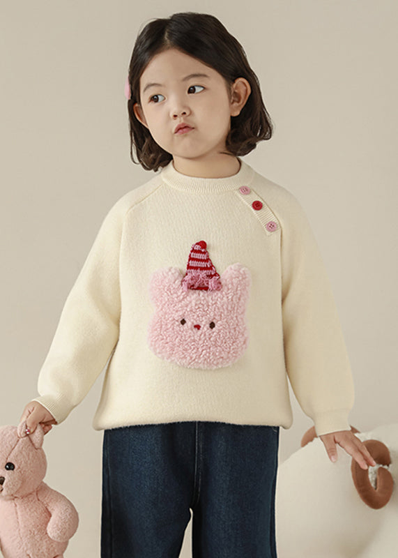 Unique Beige Asymmetrical Cotton Knit Kids Sweater Tops Spring