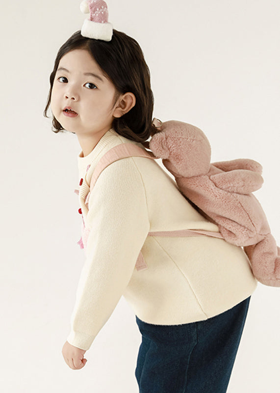 Unique Beige Asymmetrical Cotton Knit Kids Sweater Tops Spring