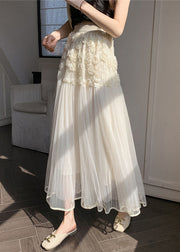 Unique Beige Floral Elastic Waist Tulle Skirts Spring