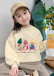 Unique Beige O-Neck Print Girls Sweatshirts Long Sleeve